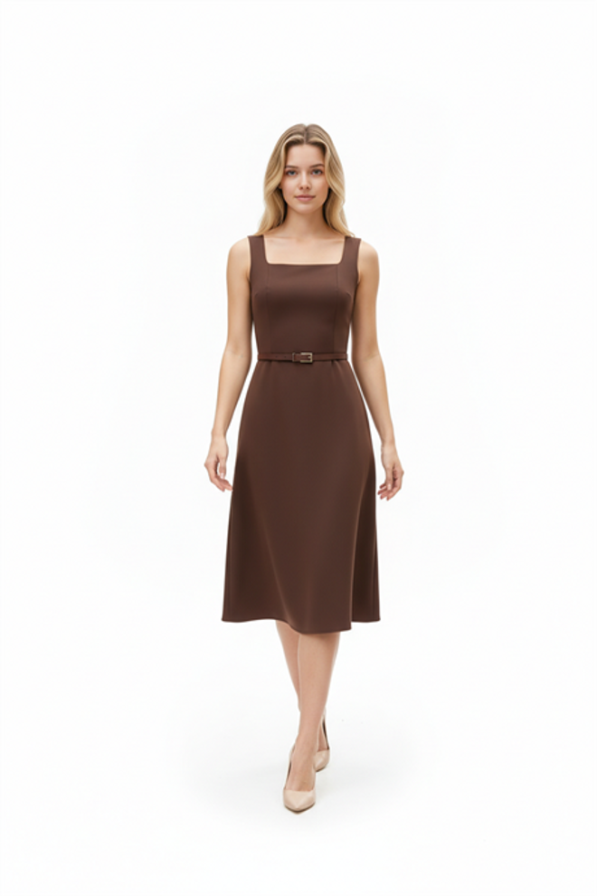 Levure Waist Belted Dress* Brown Wholesale Clothing 0