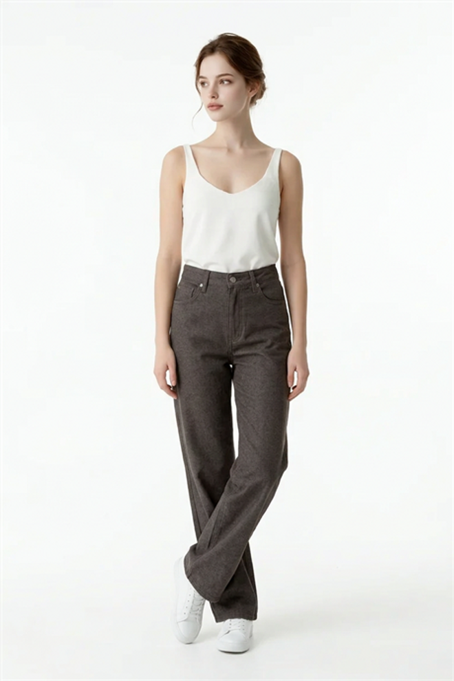 Levure Brown Chinos Pants – High Waist Straight Leg Work & Casual Wholesale Clothing 1