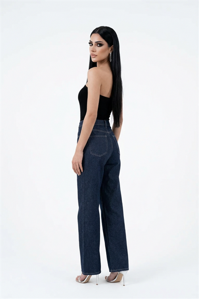 Levure Панталон Морскосиньо Mom Прав Крачол Висока Талия Дълги Дрехи на едро Пролет