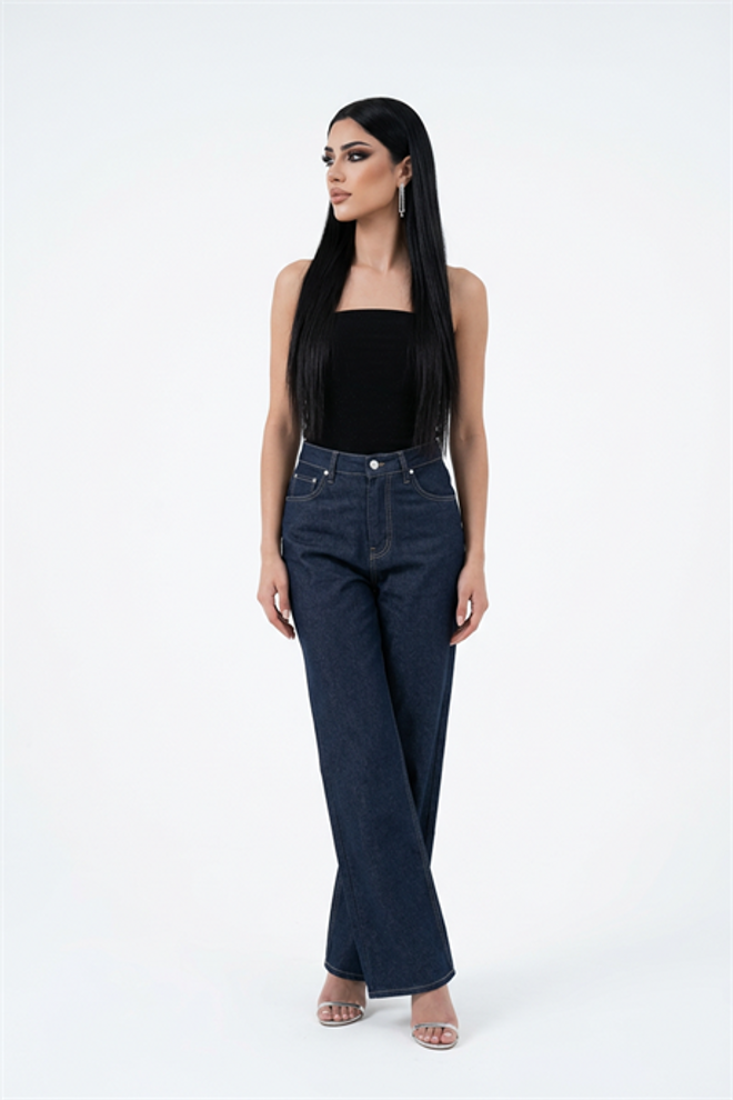 Levure Панталон Морскосиньо Mom Прав Крачол Висока Талия Дълги Дрехи на едро 1