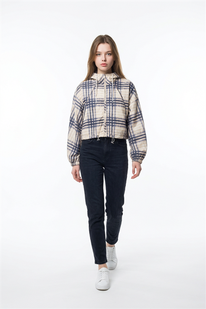 Levure Hooded Plaid Raincoat Navy Wholesale Clothing 0