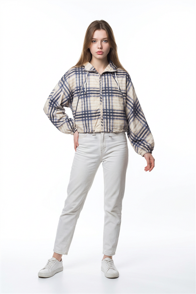 Levure معطف شاكيت بيج منقوش مع طوق مقنع ملابس بالجملة صالة