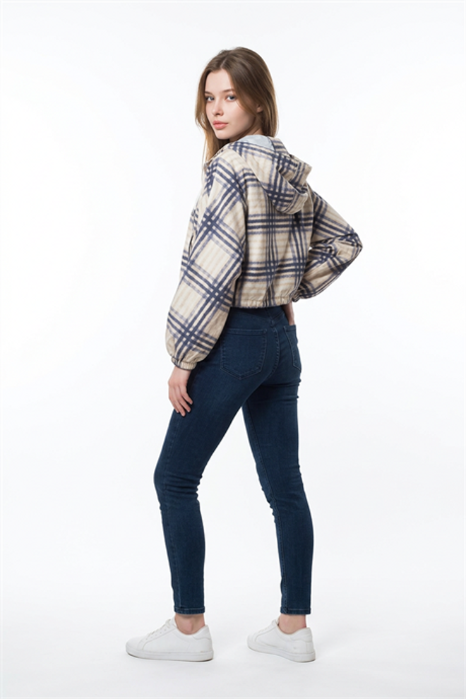 Levure معطف شاكيت بيج منقوش مع طوق مقنع ملابس بالجملة ربيع