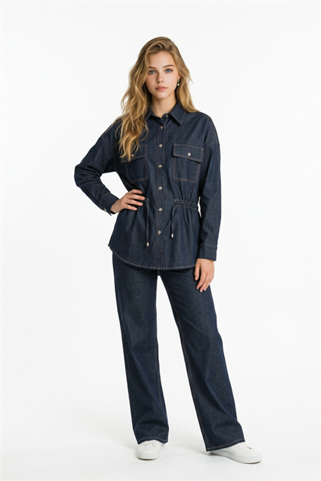 Levure Blue Casual Shirt With Buttoned Closure Wholesale Clothing 1