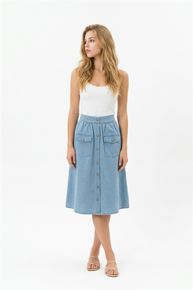 Levure Džepna Detaljna Prednja Traperica S Gumbima Rins Wash Veleprodaja odjeće 0