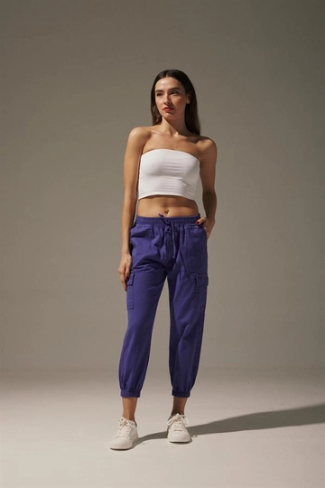 A wholesale clothing model wears  Gabardine Waist Elastic Women's Trousers - Lilac
, Turkish wholesale Pants of Levure