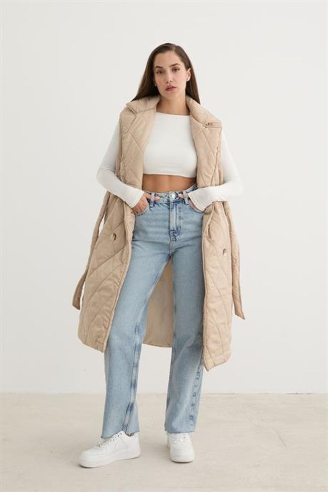 Levure Chaleco Acolchado Con Detalle De Cinturón Y Parte Delantera Abotonada Piedra Ropa al por mayor Casual