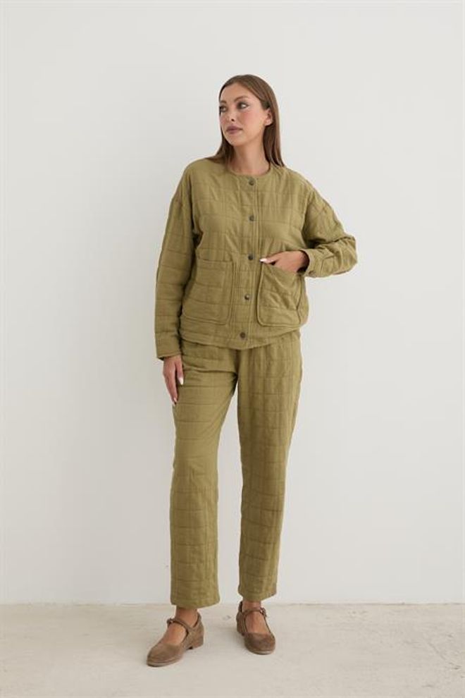 Levure Veste Matelassée En Jacquard Avec Détails Snap Pour Femme Kaki Vêtements en gros Boho