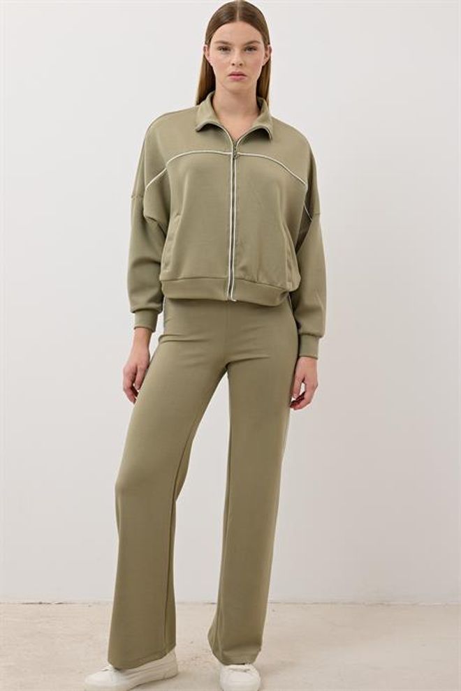 Levure Felpa Oversize Con Bordino Da Donna Color Kaki Abbigliamento all'ingrosso Casuale