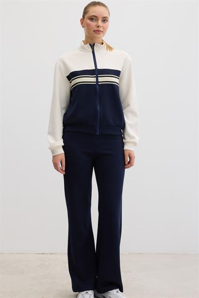 Levure Felpa Con Cerniera Dettagliata A Righe Blu Navy Abbigliamento all'ingrosso Sportivo