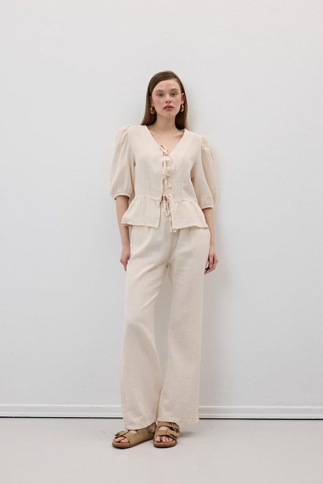 Levure Pantaloni Mueslin Con Elastico In Vita Stone Abbigliamento all'ingrosso Casuale