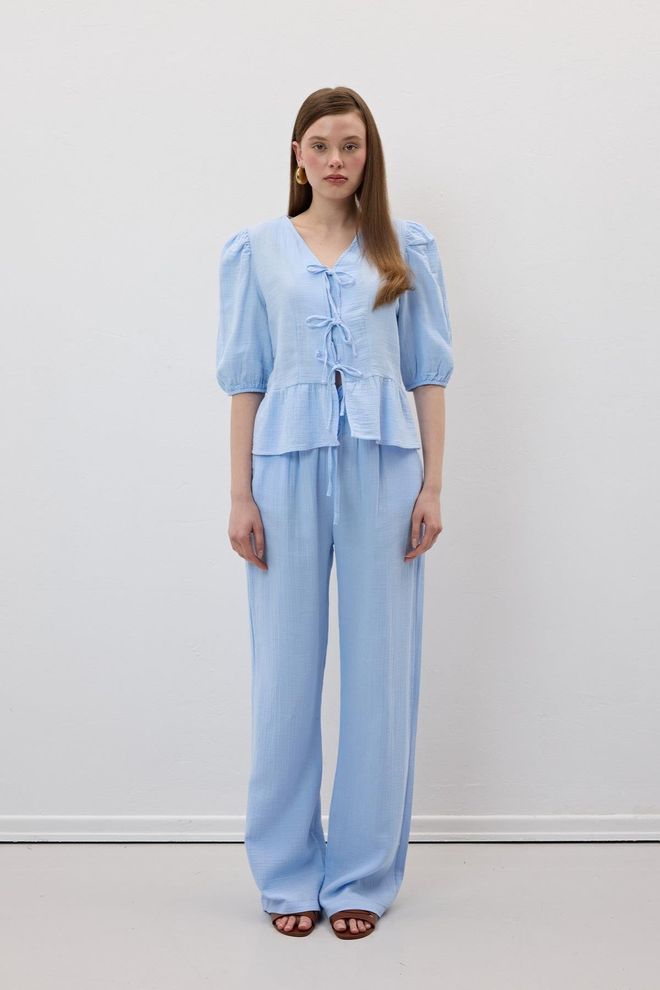 Levure Pantalones De Mueslin Con Cintura Elástica Azules Ropa al por mayor Casual
