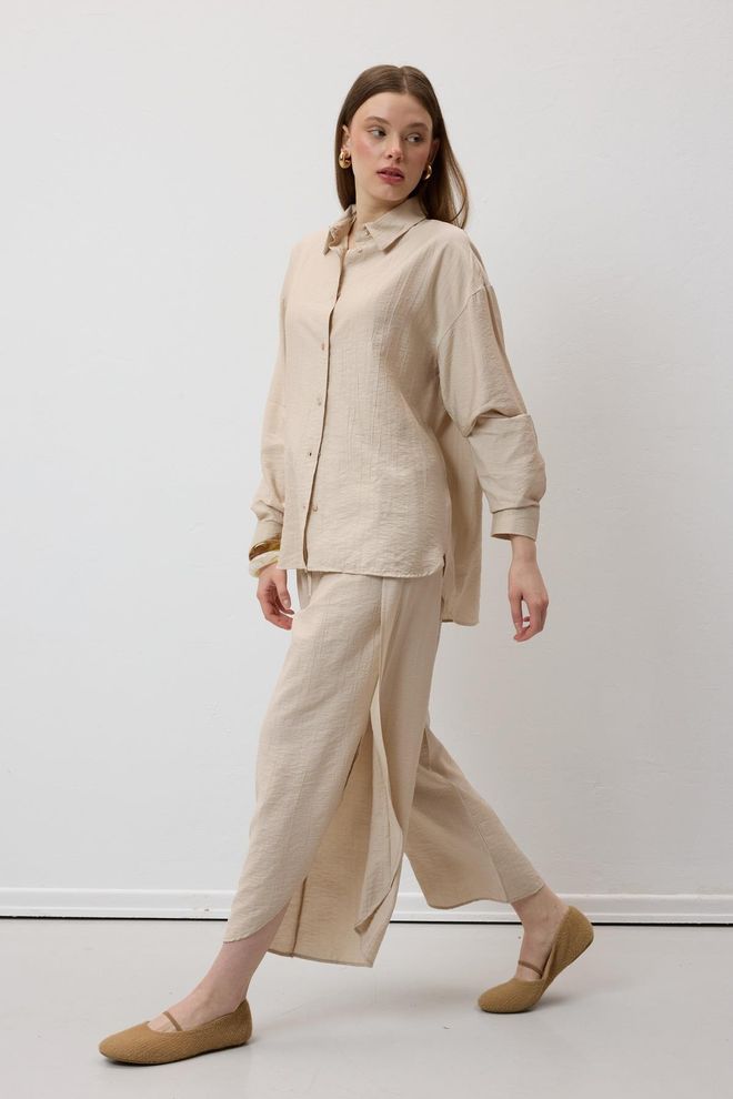 Levure Broek Met Elastische Taille En Split Stone Groothandel Kleding Casual