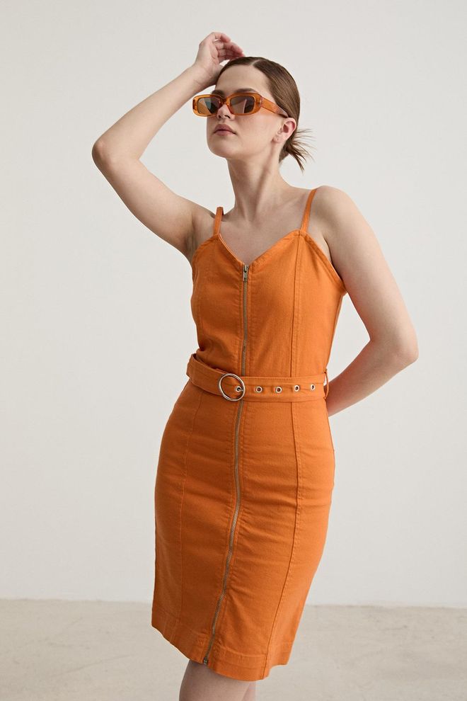 Levure Damesjurk Met Ritssluiting Aan De Voorkant Oranje Groothandel Kleding Casual