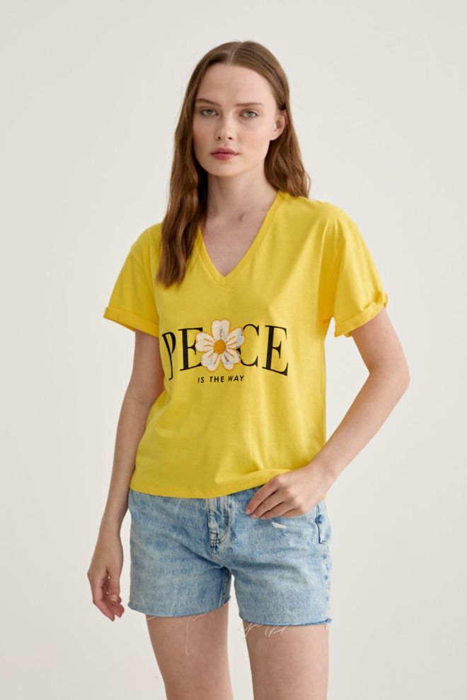 Levure Τυπωμένο T Shirt Κίτρινο Χονδρικό εμπόριο ενδυμάτων Casual