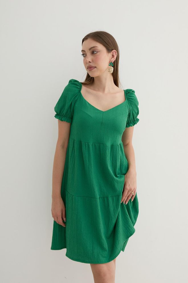 Levure Watermelon Sleeve Detailed Short Dress Green Wholesale Clothing Casual