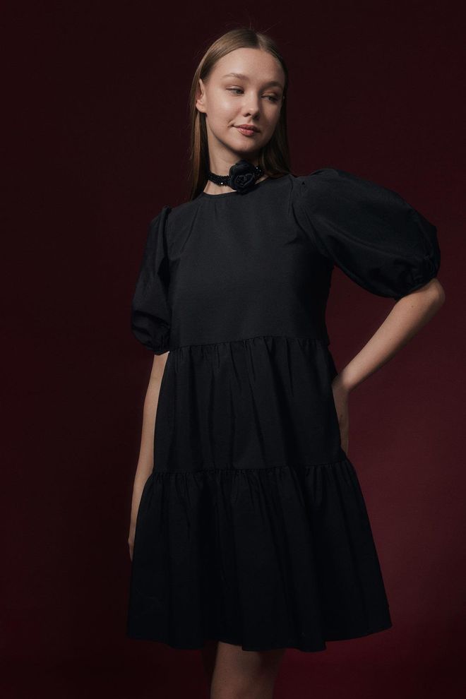 Levure Back Tie Detailed Women's Dress Black Wholesale Clothing Casual