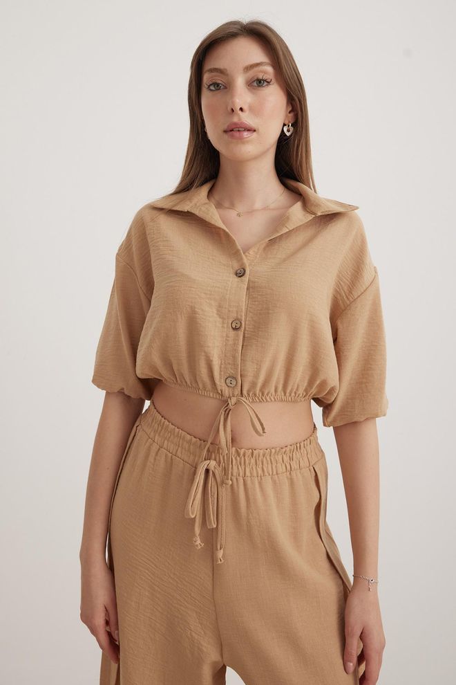 Levure Μπισκότο Γυναικείο Πουκάμισο Μέσης Elastic Crop Χονδρικό εμπόριο ενδυμάτων Casual