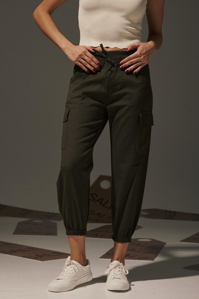 Levure Pantaloni da donna con elastico in vita in gabardine Cachi Abbigliamento all'ingrosso Casuale