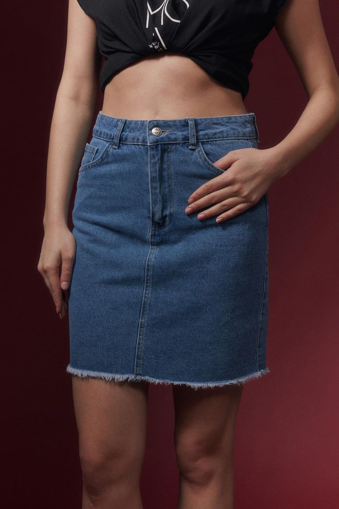 Levure Dirty Ripped Denim Rok voor dames, blauw Groothandel Kleding Casual