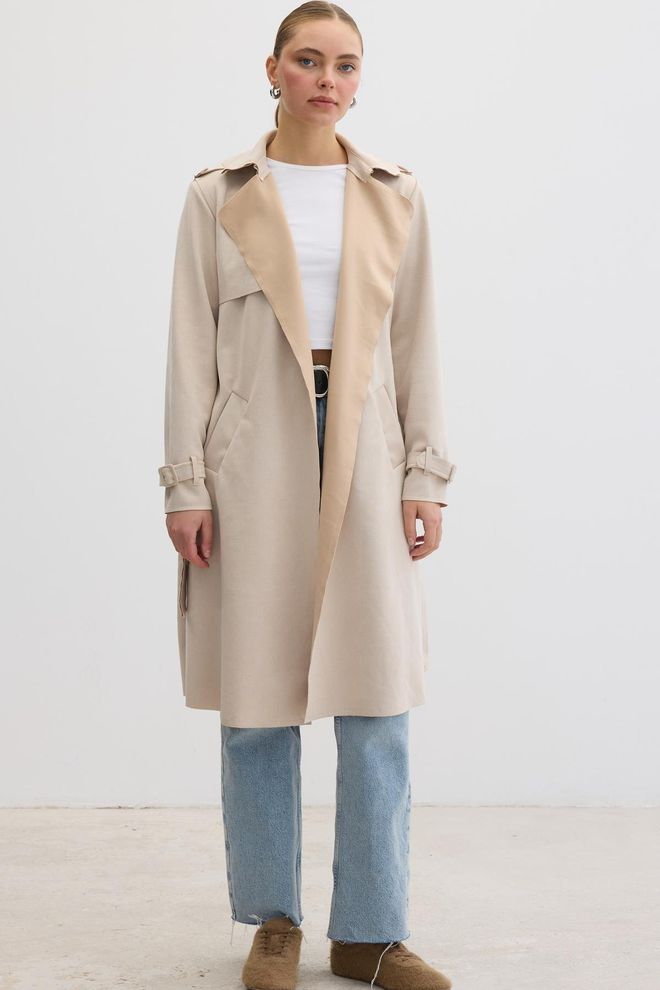 Levure Trench In Pelle Scamosciata Con Cintura E Bottoni Dettagliati Abbigliamento all'ingrosso Casuale