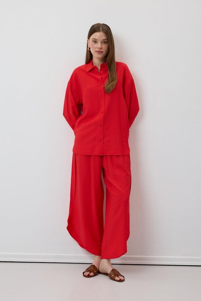 Levure Broek Met Elastische Taille En Split Rood Groothandel Kleding Casual