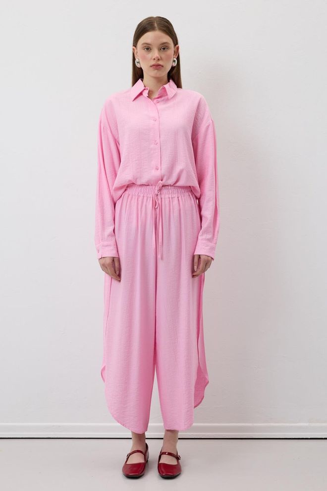 Levure Elastic Waist Slit Pants Pink Wholesale Clothing No Fabric