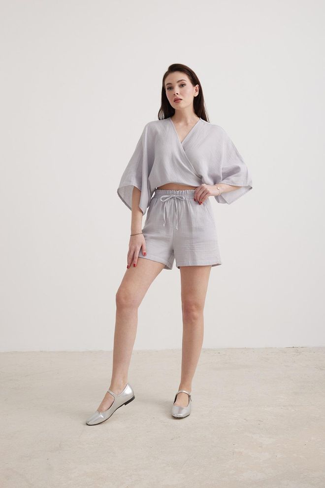 Levure Pantaloncini In Vita Elastica In Mussola Da Donna Grigi Abbigliamento all'ingrosso Casuale