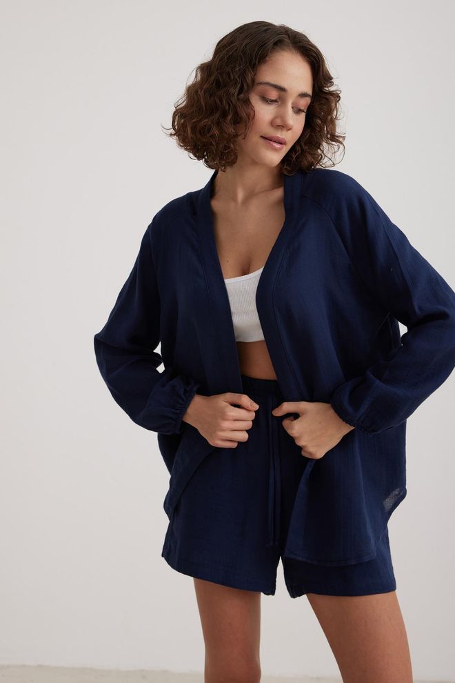Levure Pantaloncini In Vita Elastica In Mussola Da Donna Blu Navy Abbigliamento all'ingrosso Casuale