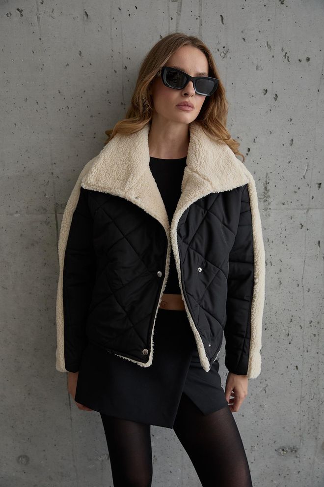 Levure Snap Detail Quilted Coat Black Wholesale Clothing Cotton