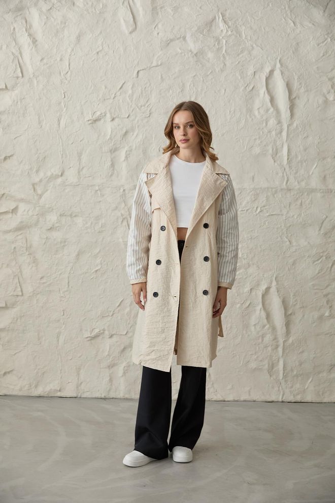 Levure Trench Con Bottoni E Dettaglio Stampa Pietra Sul Retro Abbigliamento all'ingrosso Casuale