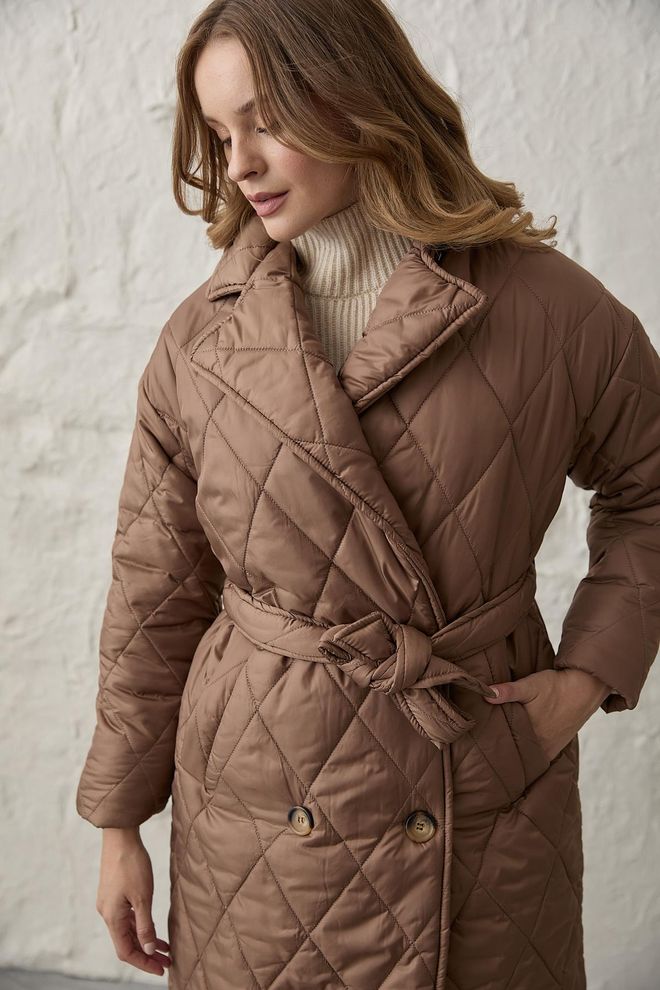 Levure Jaqueta Gola Cintura Com Cinto Acolchoado Longo Casaco Feminino Marrom Roupas por atacado 2