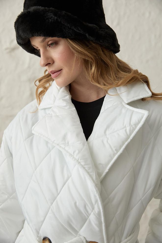 Levure Jaqueta Gola Cintura Com Cinto Acolchoado Longo Casaco Feminino Cru Roupas por atacado 2