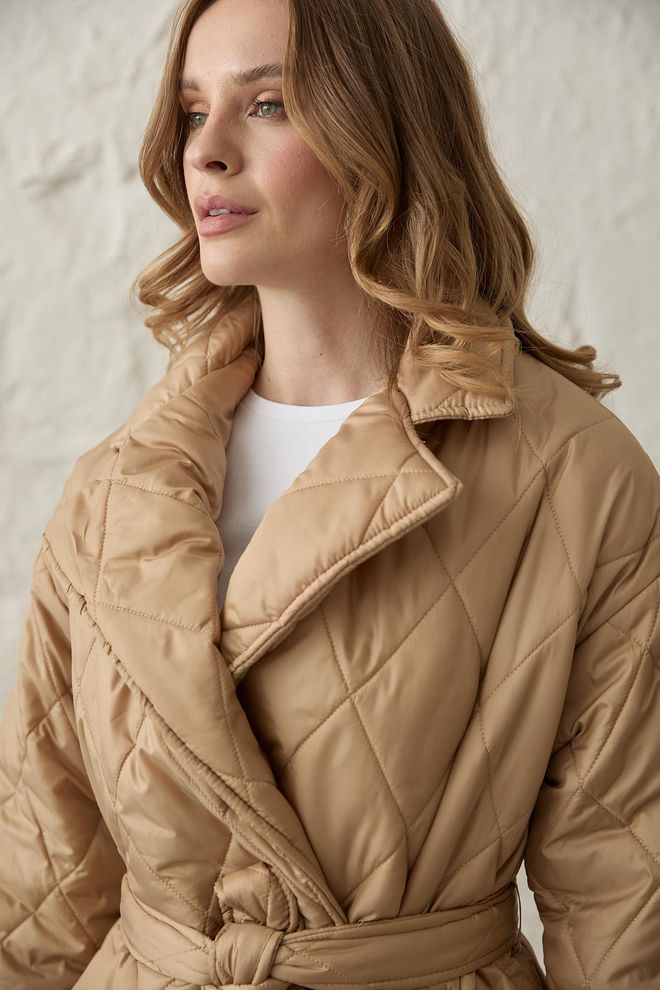 Levure Jaqueta Gola Cintura Com Cinto Acolchoado Longo Casaco Feminino Camelo Roupas por atacado 2