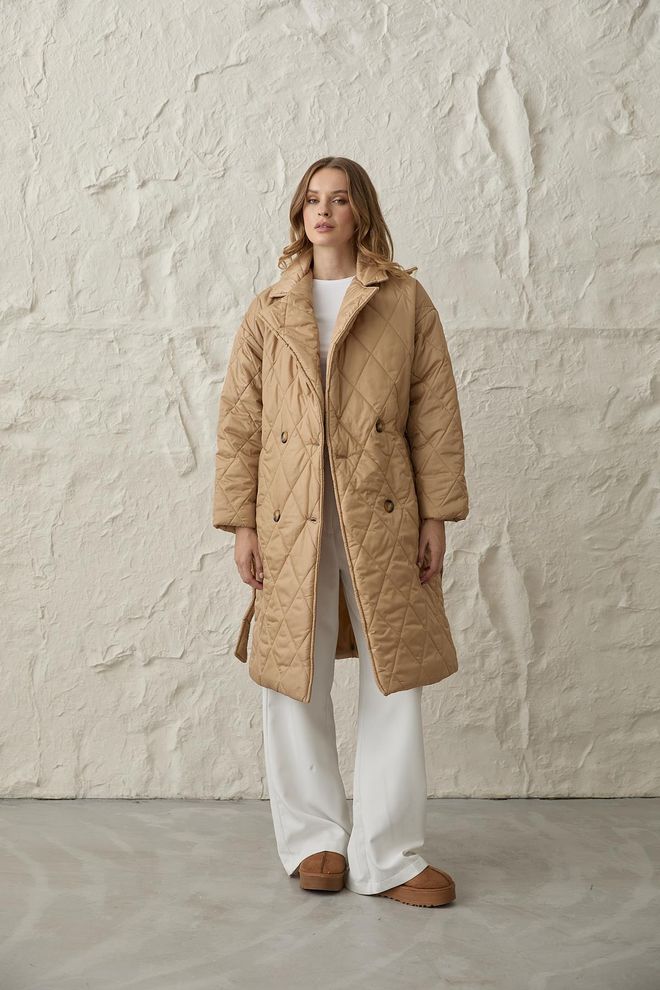 Levure Jaqueta Gola Cintura Com Cinto Acolchoado Longo Casaco Feminino Camelo Roupas por atacado Sem Tecido