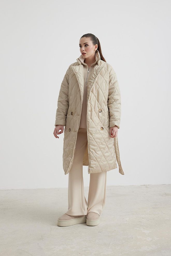 Levure Jaqueta Gola Cintura Com Cinto Acolchoado Longo Casaco Feminino Pedra Roupas por atacado Casual