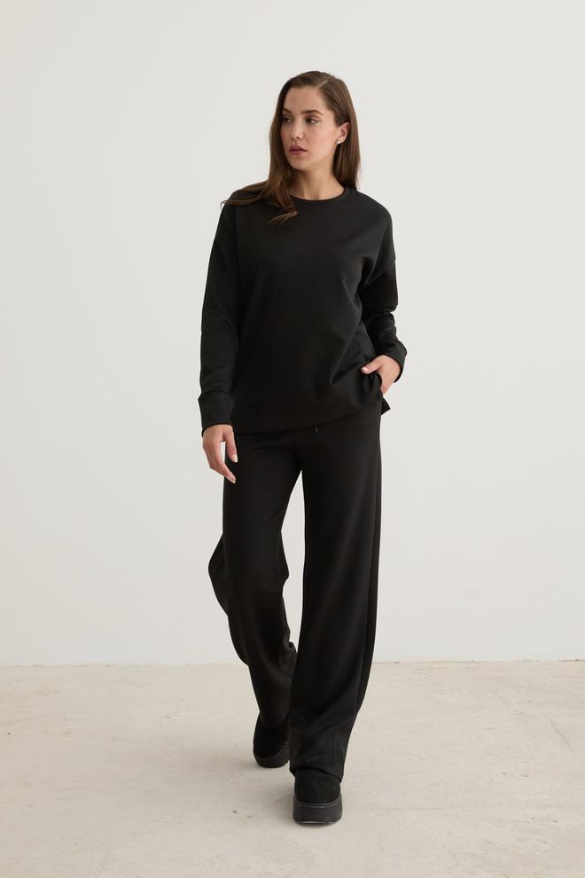 Levure Damen Hose Mit Elastischem Bund Und Kordelzug Schwarz Großhandelskleidung Lässig