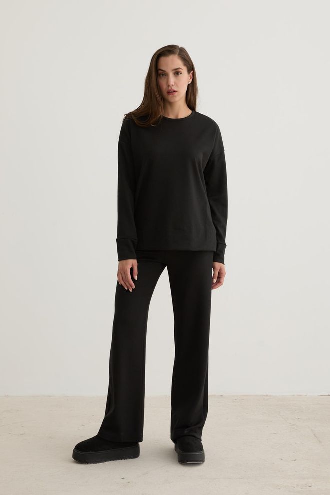 Levure Felpa Oversize Girocollo Da Donna Nera Abbigliamento all'ingrosso Casuale