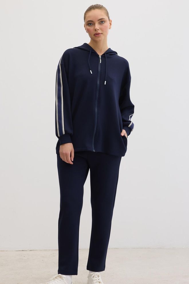 Levure Felpa Con Cerniera Dettagliata A Righe Blu Navy Abbigliamento all'ingrosso Sportivo