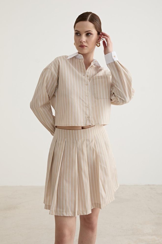 Levure Rits Gedetailleerde Enkele Gestreepte Korte Rok Steen Groothandel Kleding Casual