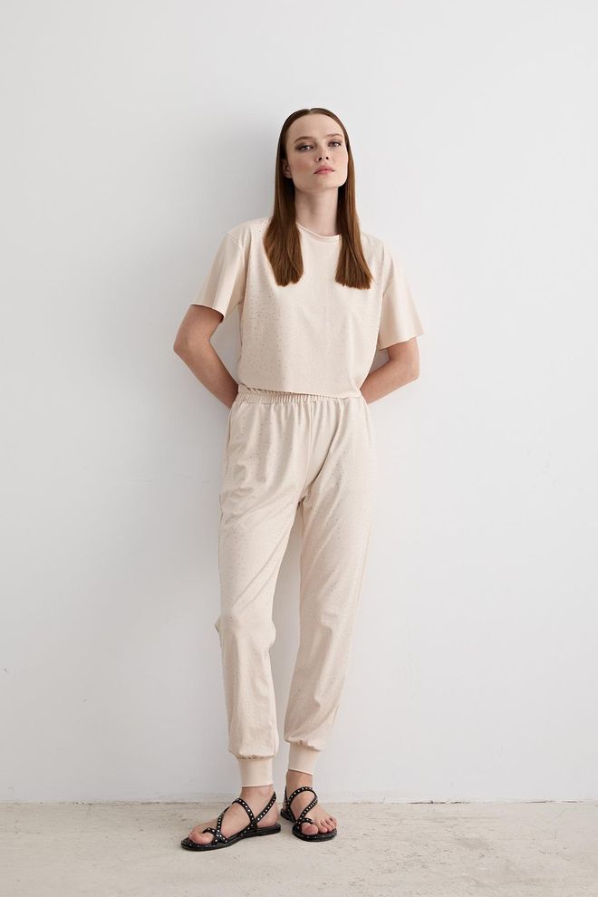 Levure Pantalón Elástico Detalle Piedra Piedra Ropa al por mayor Casual