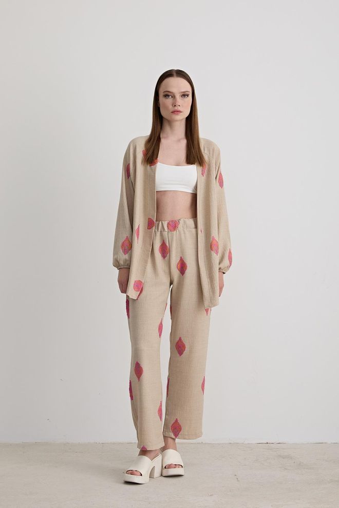 Levure Pantalón Lino Estampado Paisley Piedra Ropa al por mayor Casual