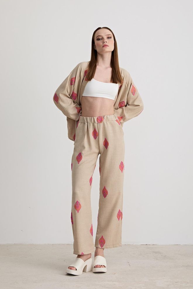 Levure Şal Desenli Uzun Kollu Ceket Taş Toptan Giyim Gündelik