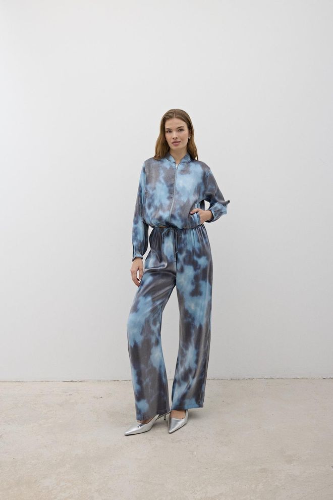 Levure Pantalon En Satin À Taille Élastique Bleu Vêtements en gros Décontracté