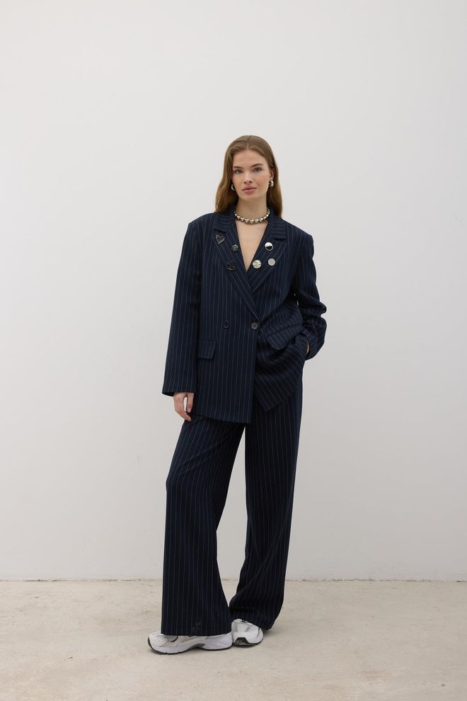Levure Pantalon Zippé À Boutons Sur Le Devant Bleu Marine Vêtements en gros Formel