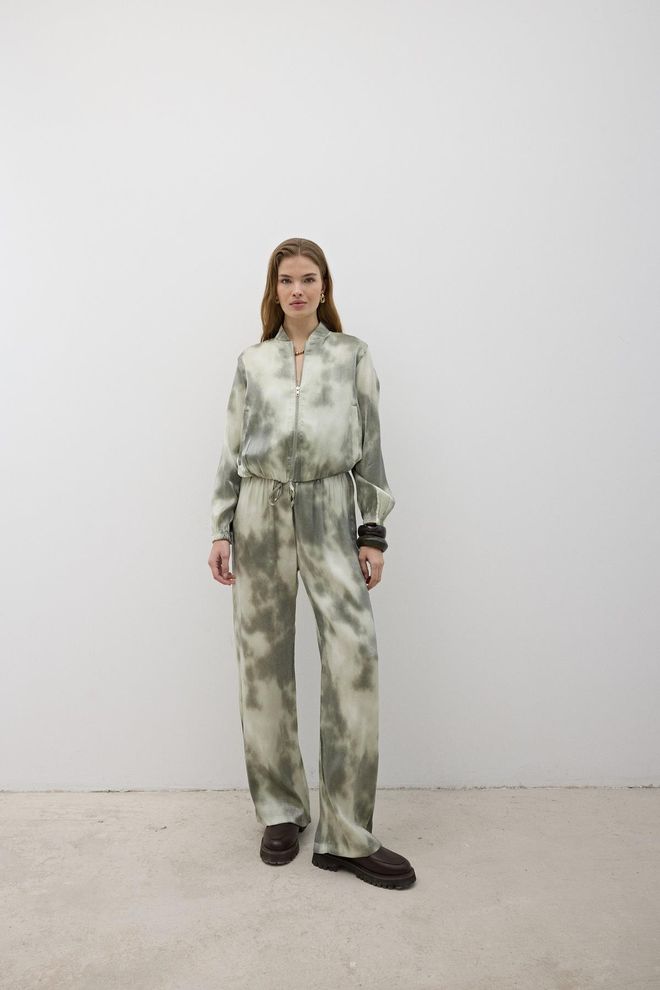 Levure Pantalon En Satin À Taille Élastique Kaki Vêtements en gros Décontracté