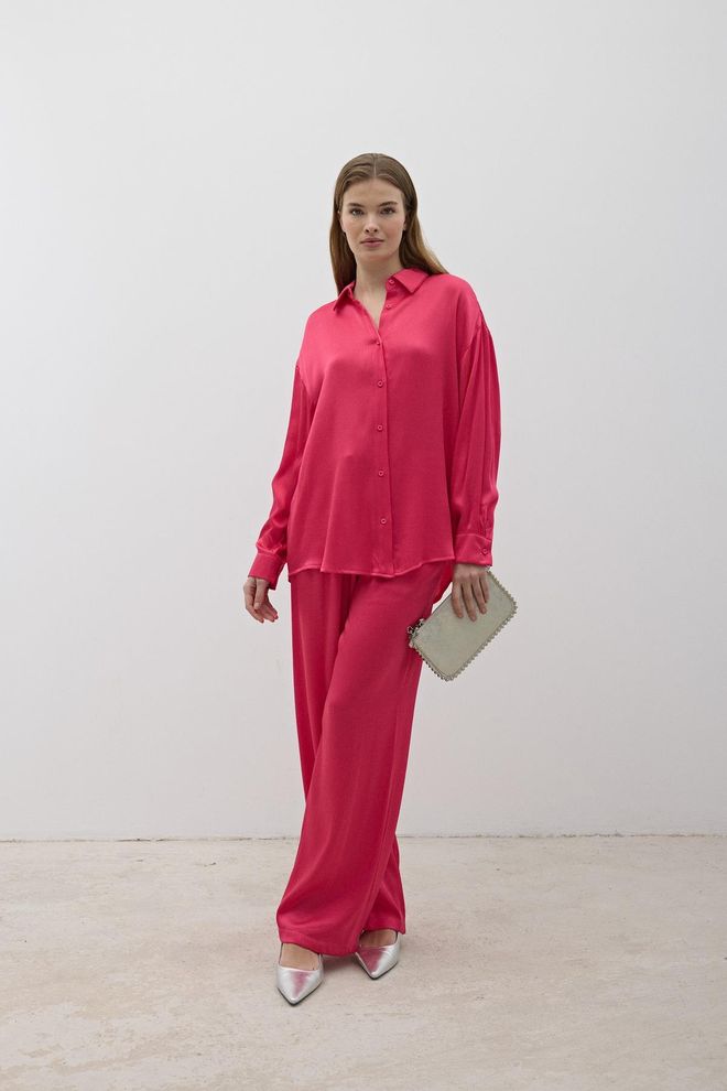 Levure Pantalon En Satin À Taille Élastique Pour Femme Fuchsia Vêtements en gros Élégant