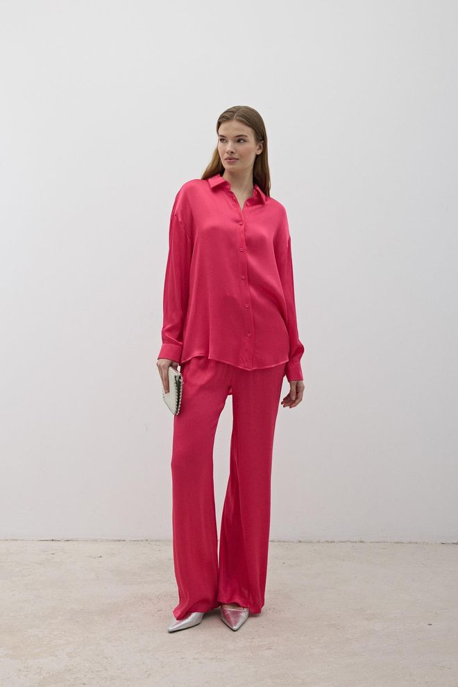 Levure Pantalon En Satin À Taille Élastique Pour Femme Fuchsia Vêtements en gros Anniversaire
