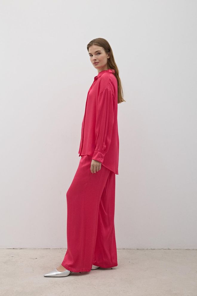 Levure Pantalon En Satin À Taille Élastique Pour Femme Fuchsia Vêtements en gros Pas de tissu