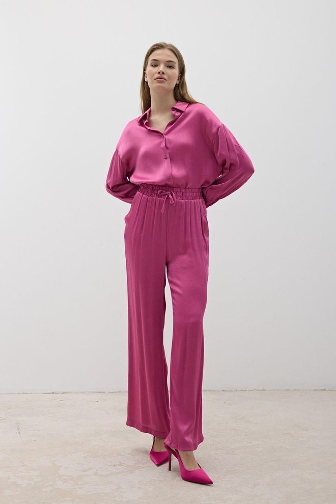 Levure Pantalon En Satin À Taille Élastique Pour Femmes Rose Foncé Vêtements en gros Élégant